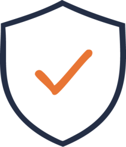 Outline shield icon with an orange check mark