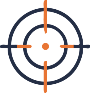 Outline crosshair target icon in navy with orange accents