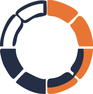 Donut chart icon in navy and orange